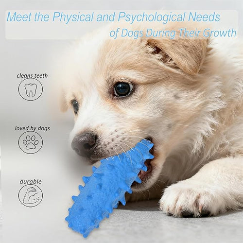 2 Pack Dog Toys for Aggressive Chewers, Tough Puppy Chew Toys Teething Bone for Puppies, Soft Foaming Rubber Interactive Toys for Small Medium Breed (Blue)