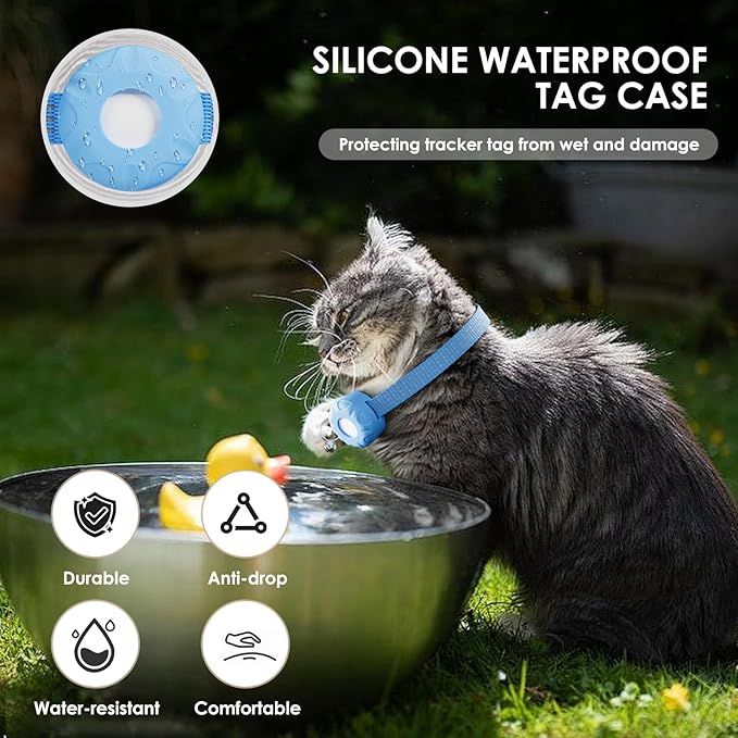 Cat GPS Tracker, Waterproof Pet GPS Tracker for Cats, Cat Tracker Collar with Safety Elastic Buckle, Works with Any Collar,Compatible with Apple Find My App (Only iOS), No Monthly Fee, Blue