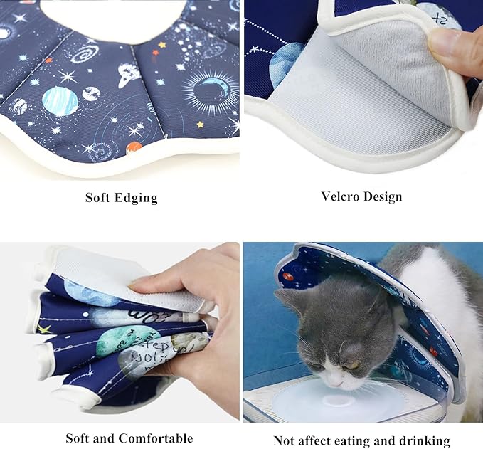 Soft Cat Cone, Adjustable Recovery Collar After Surgery to Prevent Licking Wound, Protective Cat Neck Cone, Comfortable Pet Elizabethan Collar for Cats Kittens and Puppies (L)
