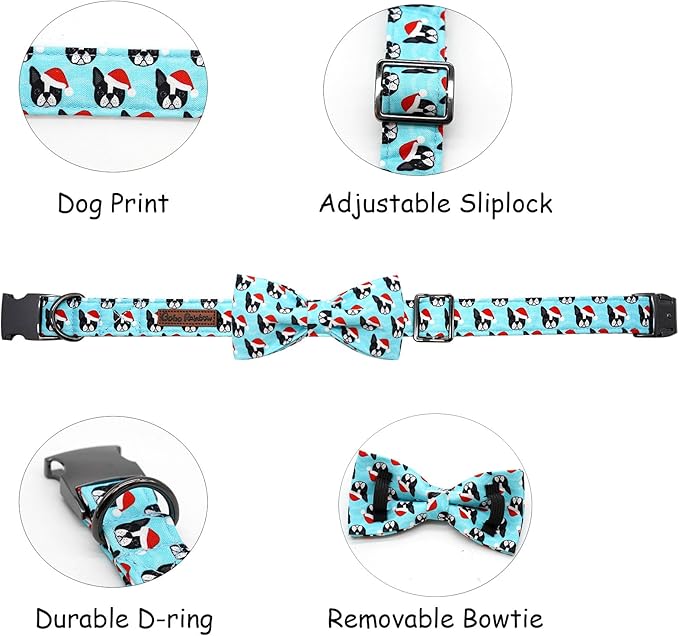 Dog Collar, Christmas Dog Collar Plaid Pet Collar Bow Holiday Bows Girl Boy Puppy Collar Adjustable Pet Collar for Small Dogs