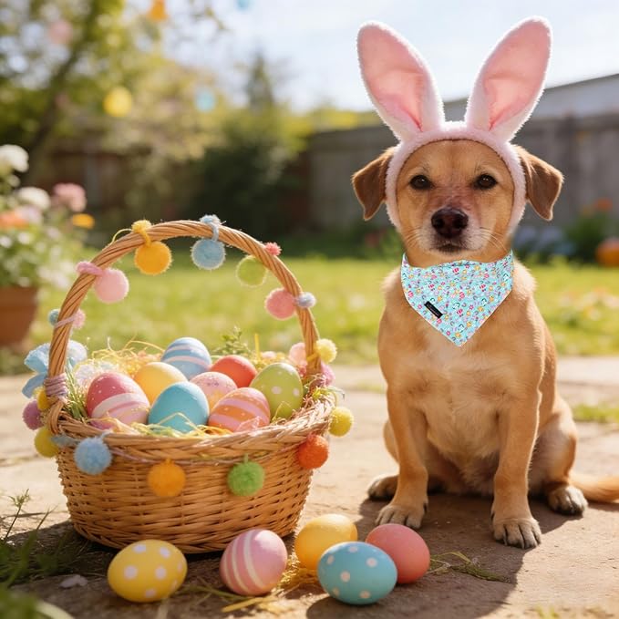 ARING PET Easter Dog Bandanas, Green Chick Eggs Pet Bandana Scarf Triangle Bibs for Puppy Small Medium Large Boy Girl Dogs Cats-L