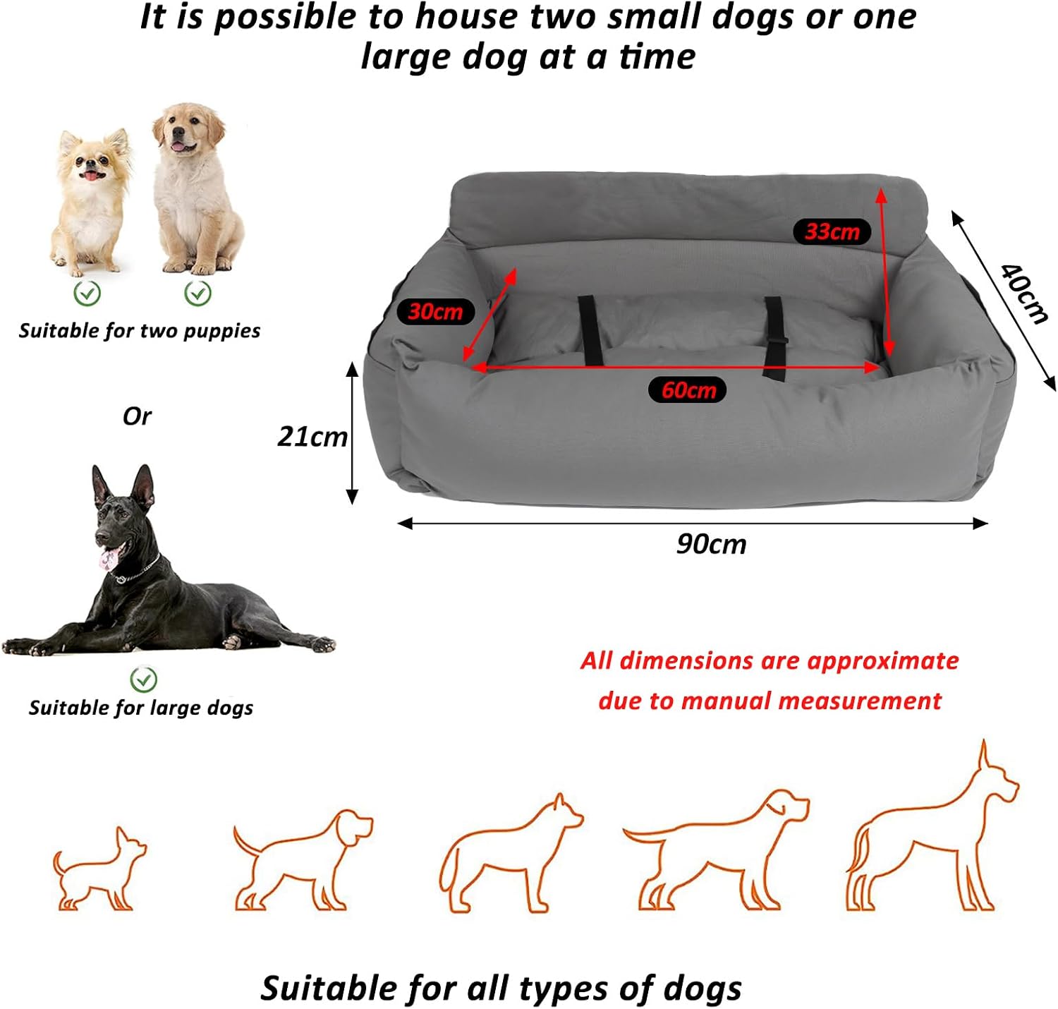 Dog Car Seat with Fixed Base & Safety Belt, Seat for All Dogs, Memory Foam Seat Booster, Waterproof and Washable