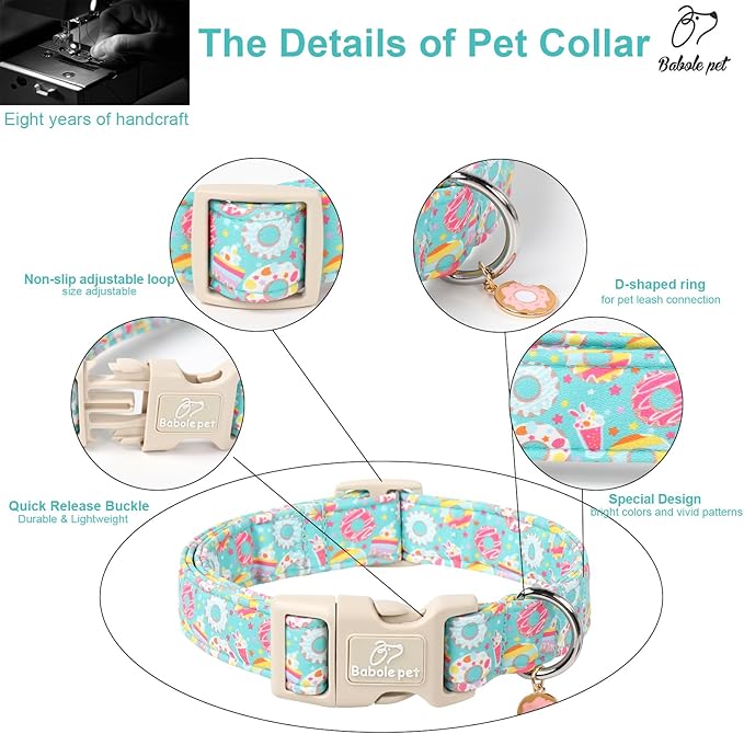 Adjustable Summer Dog Collar, Cute Mint Dessert Dog Collars for Small Dogs, Lightweight Quick-Release Buckle Collar for Boy&Girl Dogs S