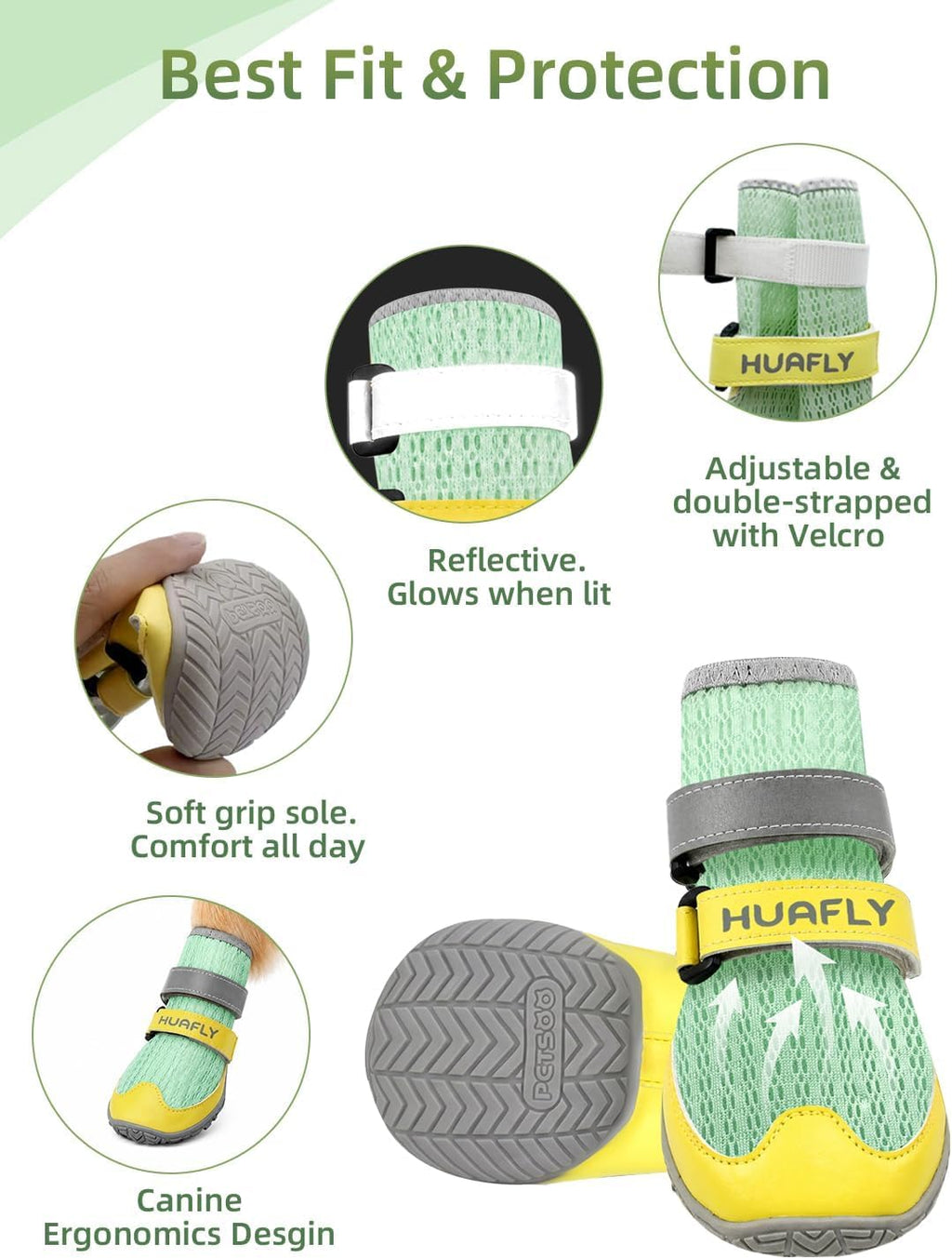 Huafly Dog Shoes for Large Medium Small Dogs,Adjustable Reflective Mesh Breathable Boots & Paw Protectors for Hot Pavement Summer,Anti-Slip Booties for Hard Floors Walking Running Hiking (Size 6)