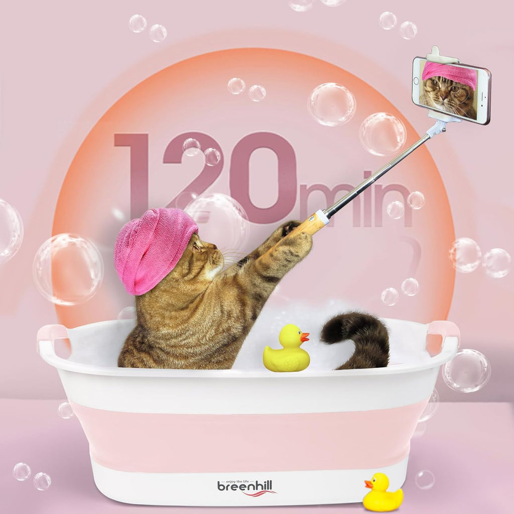 Collapsible Dog Bath Tub, Portable Puppy Bathtub with Drain Plug, Pink | Collapsible and Portable, Easy Water Drainage, For Small Dogs, Puppies and Cats; Indoor and Outdoor Use, Space-Saving Storage