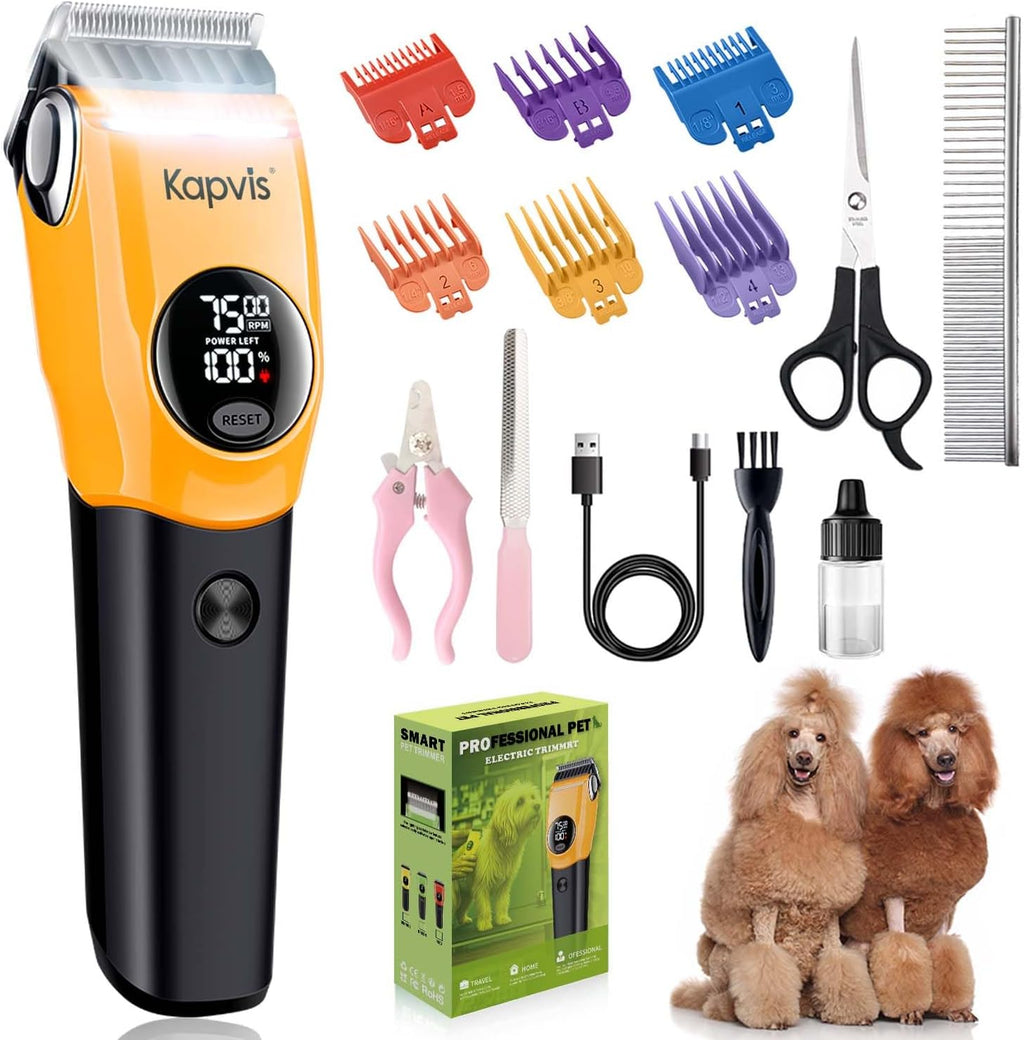 Dog Clippers for Grooming Thick Hair with LED Light,Cat Shaver,and Sheep Shears for Thick/Matted/Knotted/Fine/Curly Hair,Works with or Without Power Cord