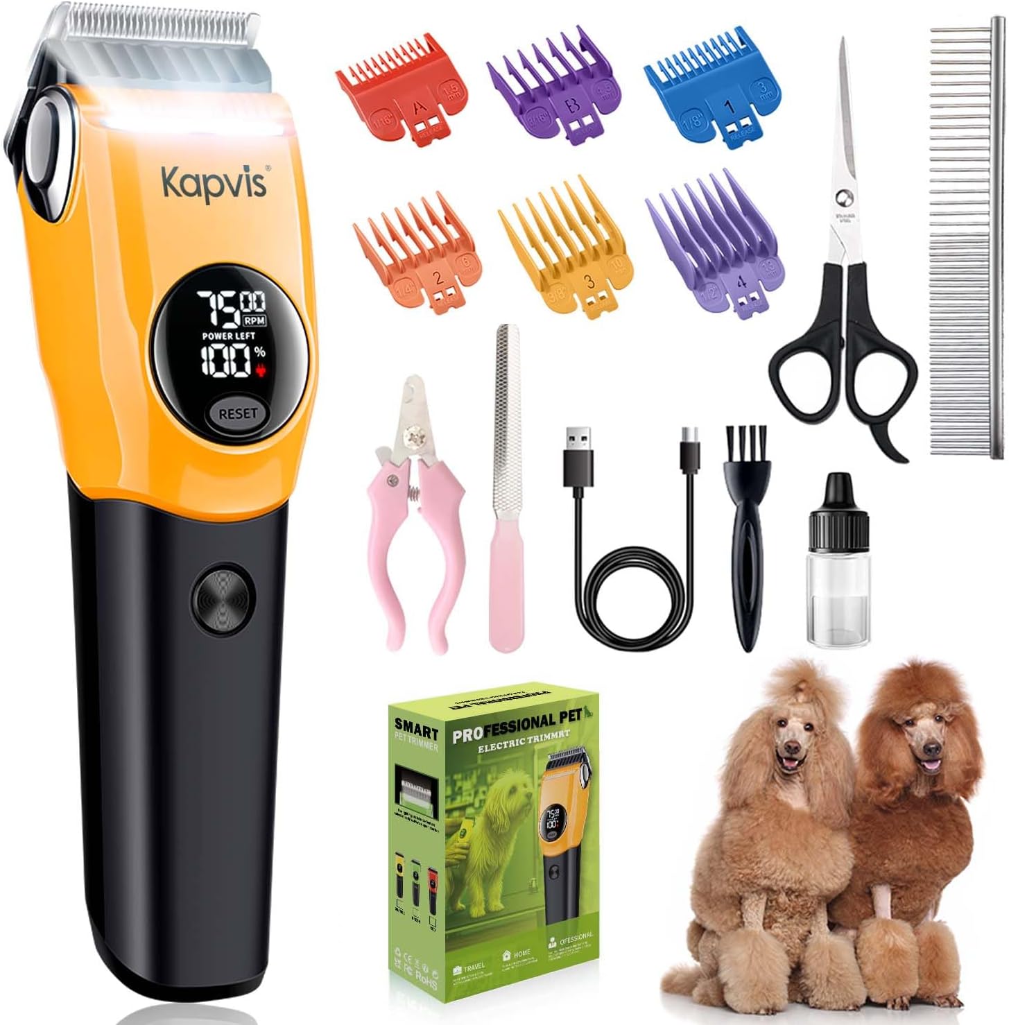 Dog Clippers for Grooming Thick Hair with LED Light,Cat Shaver,and Sheep Shears for Thick/Matted/Knotted/Fine/Curly Hair,Works with or Without Power Cord