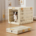 Collapsible Dog Crate for Large/Medium Dogs - 36" L Foldable Dog Cage No-Tool Assembly, Travel Dog Crate with 2 Wheels - Easy to Carry, Space-Saving, Indoor Outdoor Use, Cream, 36.4”L*22.84”W*25.8”H