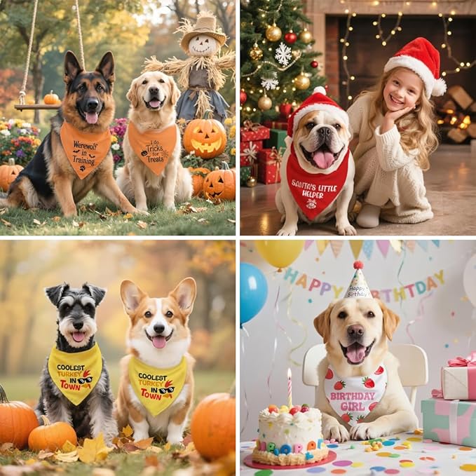 Let's Paw-ty White Dog Bandana, Cute Pet Birthday Bandana Gifts for Dog Lover Pet Owner, Pup Scarf Accessory Decoration Photo Shoot for Pup Adoption Celebration Doggie Playdate Birthday Party