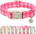 Girl Dog Collar for Puppy Small Dogs - Cute Pink Plaid Puppy Collar, Soft Adjustable Spring Summer Female Dog Collars with Quick Release Buckle XS