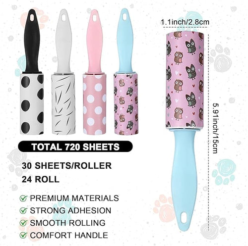 24 PCS Mini Lint Roller 720 Sheets Lint Rollers for Pet Hair Extra Sticky Travel Size Pet Hair Remover Compact Lints Roller for Clothes Portable Sticky Remover for Dust Furniture Car Seat Gift Bags