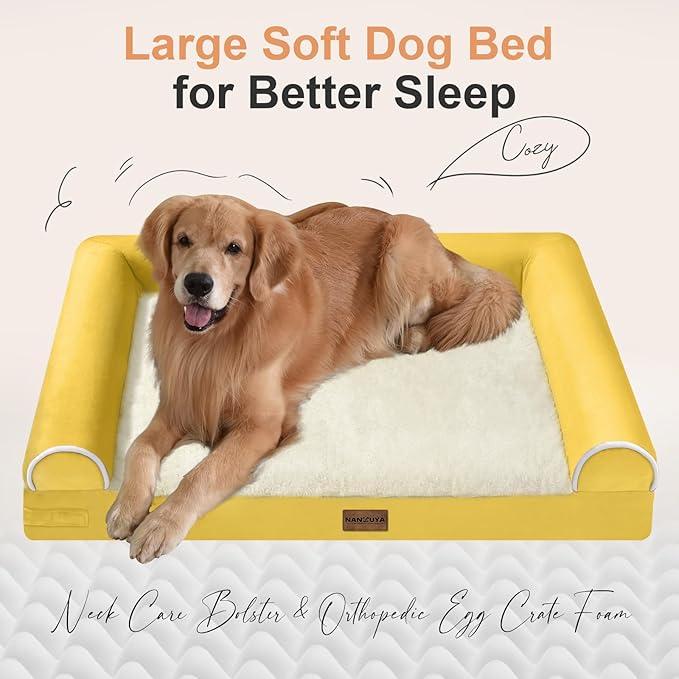 Medium Large Dog Bed Orthopedic Washable: Beds Bolster Medium Large Sized Dog Bed Egg Crate Foam Couch Sofa Waterproof with Removable Cover - Ginger