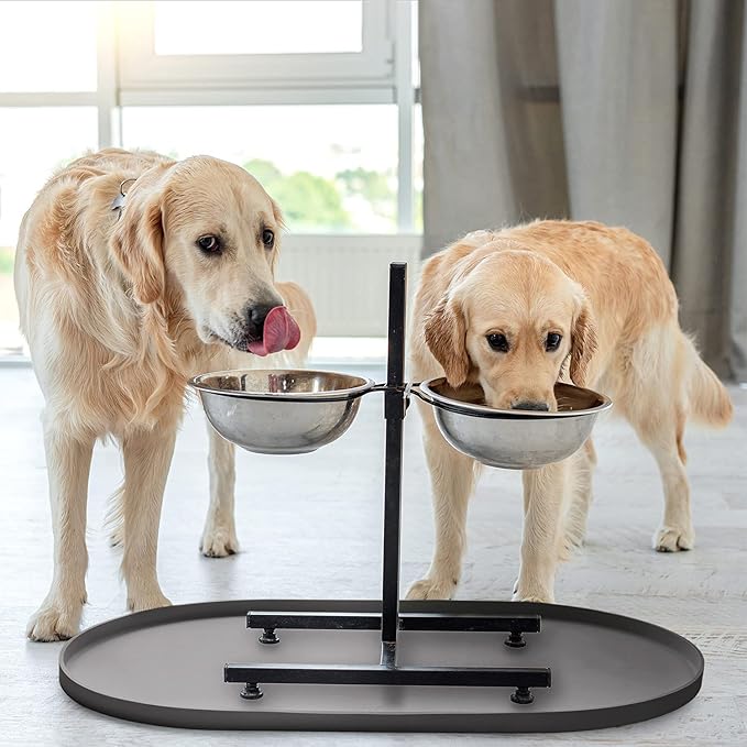 DogBuddy Dog Food Mat - Waterproof Dog Bowl Mat, Silicone Pet Mat for Food and Water Bowls, Nonslip Pet Feeding Mat with Edges, Dogs Food Mats for Floors, Puppy Supplies (XXL: 32" x 19", Gray)