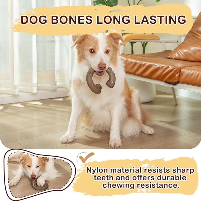 Tough Dog Toys for Aggressive Chewers, Bacon Scented & Curved Nylon Bone to Keep Them Busy, Durable Chew Toy for Medium & Large Breeds (25-80 lbs)