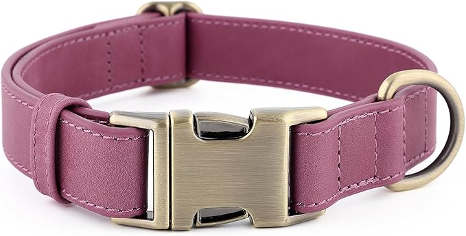 Plutus Pet Genuine Leather Dog Collar – Adjustable Pet Collar with Quick Release Metal Buckle, Soft Real Leather for Small Medium Large Dogs, Heavy Duty & Skin-Friendly (Purple, M)