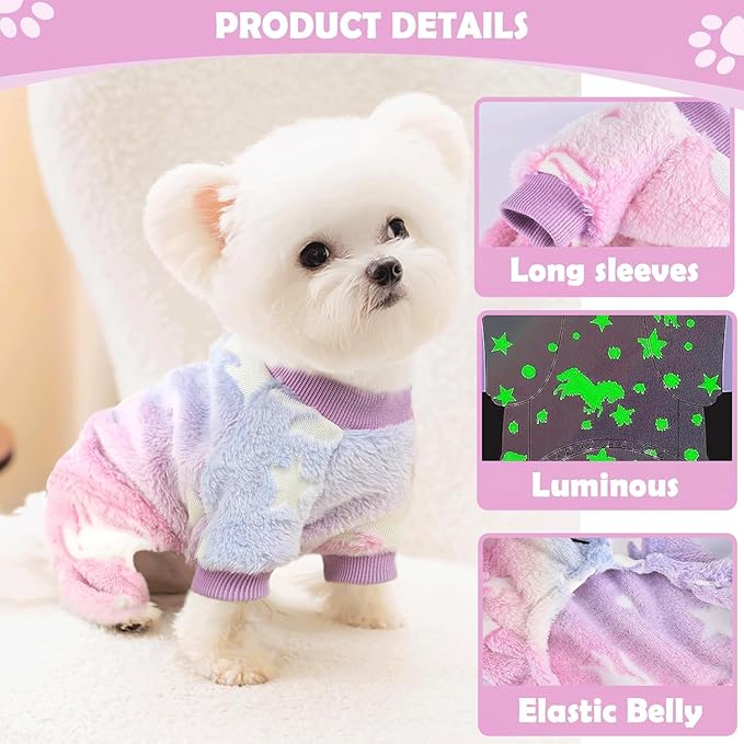 Dog Sweaters Small Girl Warm Fleece Pajamas, Cute Extra Small Dog Clothes, 4 Legs Puppy Jumpsuit Pjs Soft Stretchy Doggie Onesies Pet Outfit Apparel for Chihuahua Yorkie, Pink, XXS