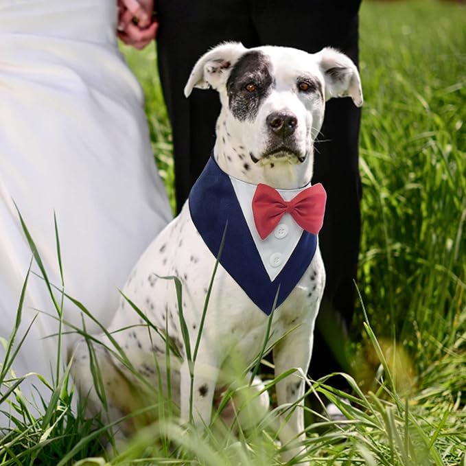 FUAMEY Dog Tuxedo for Small Dogs,Dog Formal Suit Dogs Attire Pet Bow Tie Puppy Party Costumes Cat Tux Outfits Pets Bandana Cosplay Adjustable Bowties Wedding Birthday Valentines Blue S