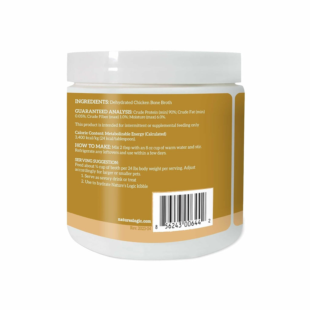 NATURE'S LOGIC Dehydrated Chicken Bone Broth Powder - Dog & Cat Topper, 6oz | 100% natural dog & cat topper, Rich in glucosamine & chondroitin, Boosts immune system, Gluten-free, No synthetic ingredients