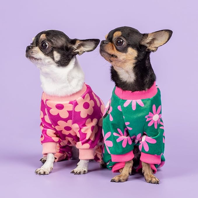 Fitwarm Flower Fleece Dog Pajamas, Warm Winter Dog Clothes for Small Dogs Girl, Cozy Pet Onesie with Feet, Pink, XXL