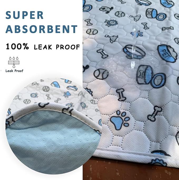 Washable Pee Pads for Dogs, 2 Pack Reusable Puppy Pads, Absorbent Whelping With Bone Print, Non-Slip Waterproof Pet Training for Couch, Crate, Potty Training - 24x36in