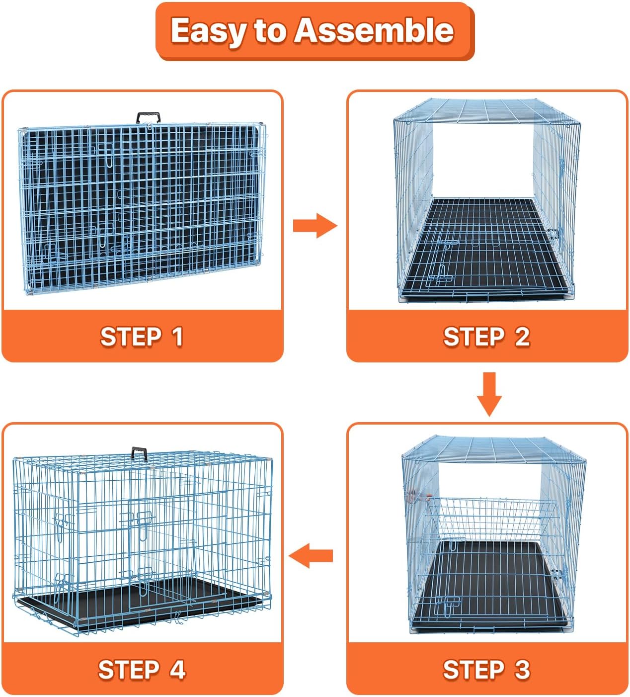 Dog Crate for Large Medium Small Dogs, Folding Dog Kennel Cage with Plastic Tray & Divider 48"/42"/ 36"/ 30"/ 24" Indoor Outdoor Metal Double Door Heavy Duty Dog Pen Enclosure, Blue(36 Inch)