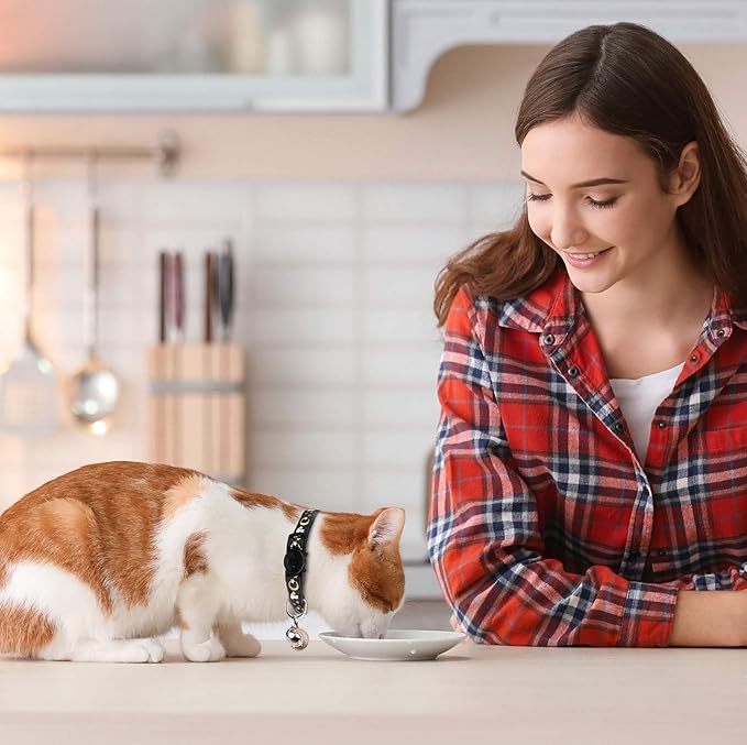 2PCS Breakaway Cat Collars with Bell Cute Kitty Glow in The Dark Adjustable Kitten Collars 7.9-13.0 Inch(Brown&Black)