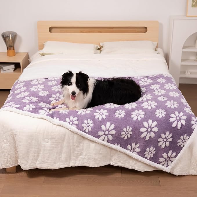 Waterproof Blanket for Dog Cat or Adult, Cute 3D Textured Flower Dog Blanket for Bed Couch Sofa, Soft Liquid Pee Proof Pet Furniture Protector, 60"x80", Purple