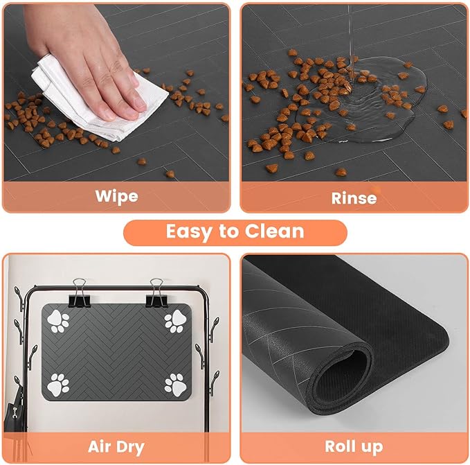 Pet Feeding Mat-Absorbent Pet Placemat for Food and Water Bowl, with Waterproof Rubber Backing, Quick Dry Water Dispenser Mat for Dog and Cat (24"x16", Beige)