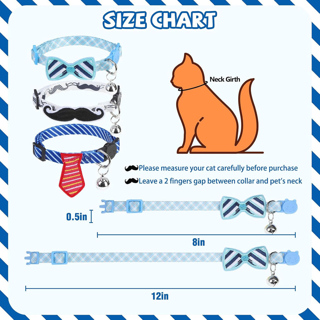 PUPTECK Cat Collar Breakaway with Bells, Adjustable Kitten Collar Outfit | for Girl Boy Small Pet Puppy Bunny, Cute Costume Accessory with Safety Release Buckle (Sticker-Gentlemen)