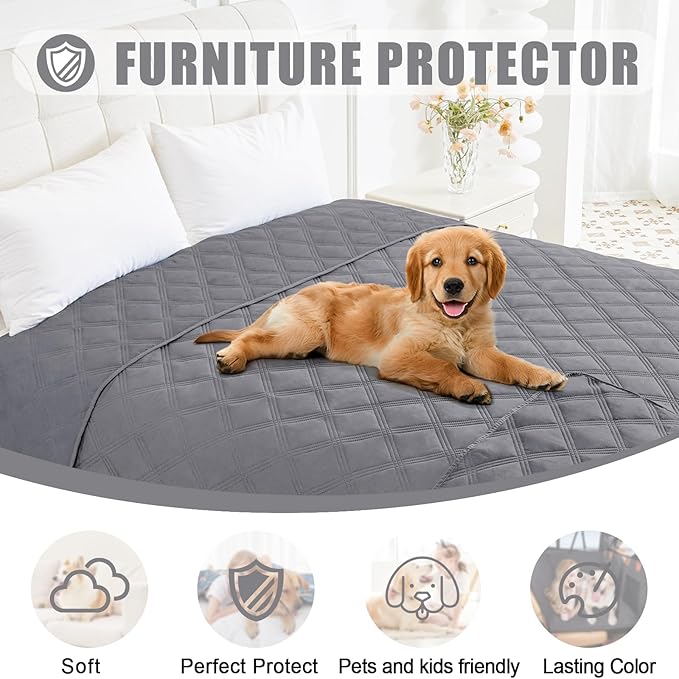 Smiry Waterproof Dog Bed Cover Blanket 40x90, Soft Reversible Pet Blanket, Washable Leakproof Cats Dogs Couch Cover for Sofa, Couch, Furniture, Grey/Grey