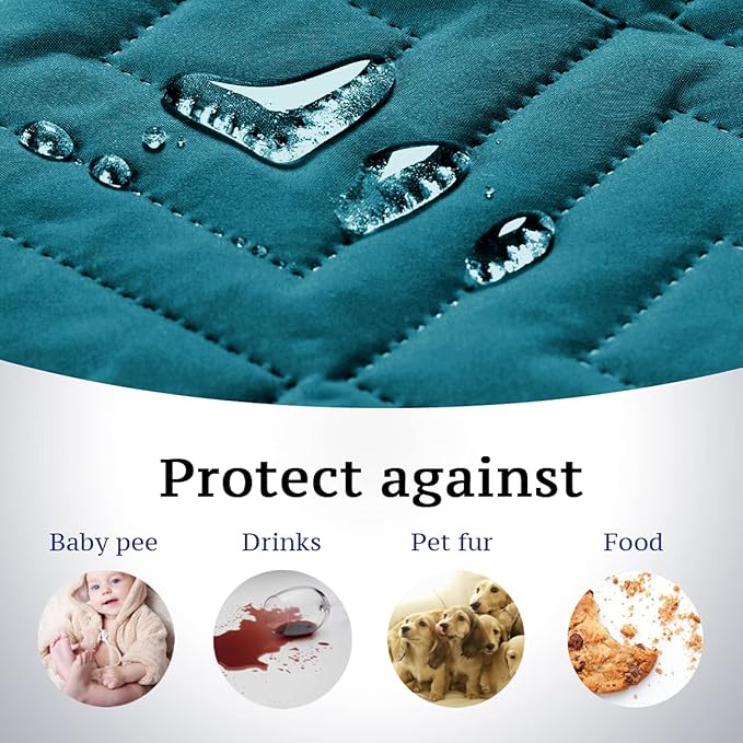 H.VERSAILTEX Reversible Quilted Recliner Covers Water Resistant Furniture Protector for Reclienr Chair with Elastic Straps for Pets Kids Sitting Width Up to 28"(Oversized Recliner, Dark Teal/Beige)