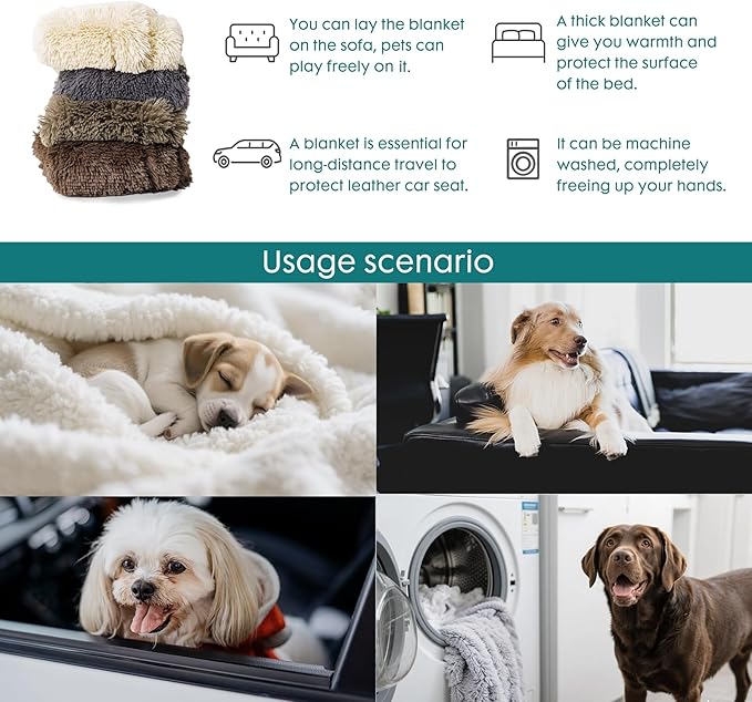 gogobunny Waterproof Dog Blanket for Couch & Furniture Protection - Super Soft Reversible Throw for Large Dogs & Cats, Calming Washable Fur & Sherpa Pet Blanket(40x50 Inch, Beige)