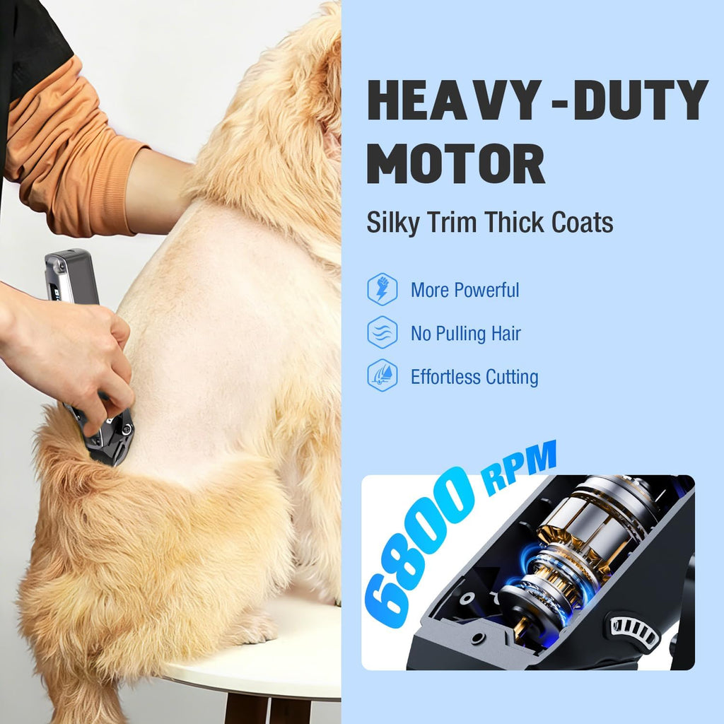 Professional Dog Clippers for Grooming Thick Coats Dog Grooming Kit | Upgraded Metal Guide Comb Low Noise Cordless Dogs Hair Clippers 2 Detachable Stainless Steel Blade Curly/Wavy/Matted Fur
