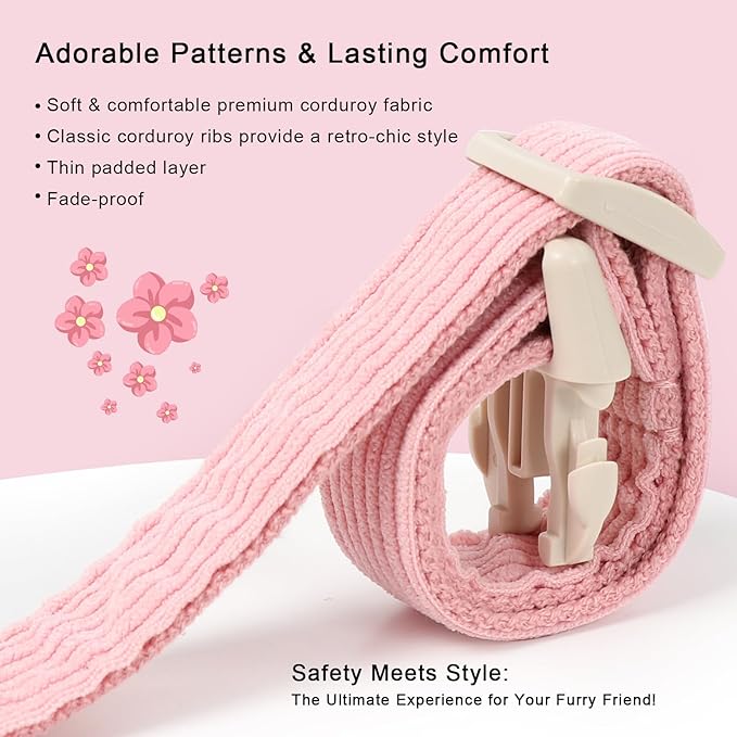 Cute Corduroy Dog Collar - Pink Adjustable Dog Collars for Small Dogs 10-25lbs, Fade-Proof with Secure Snap & Little Charm, Christmas Birthday Gift, S
