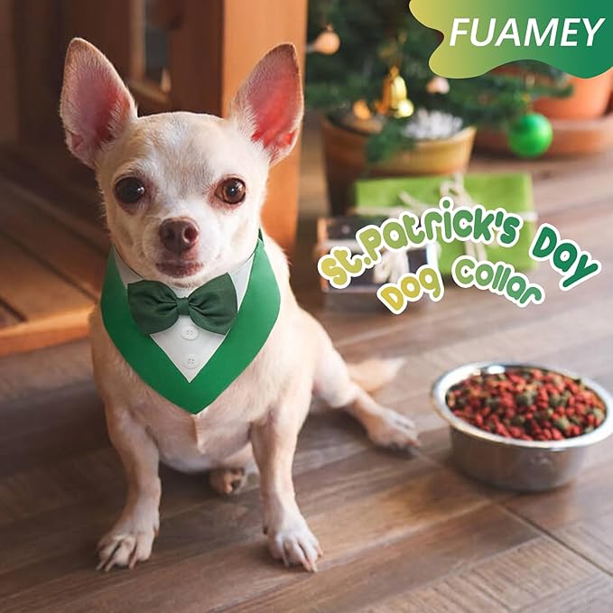FUAMEY Dog Tuxedo St.Patrick's for Small Dogs,Dog Formal Suit Dogs Attire Pet Bow Tie Puppy Party Costumes Cat Tux Outfits Pets Bandana Cosplay Adjustable Bowties St.Patrick's Day Green XS