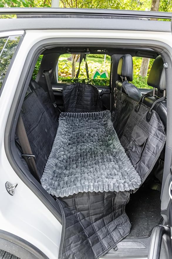 Non-Slip Dog Bed Mat for Car, Fuzzy Backseat Pet Mat, Travel Pet-Friendly Seat Cover for Cars, Compatible with Backseat Extenders and Seat Protectors 24.8x54 inch