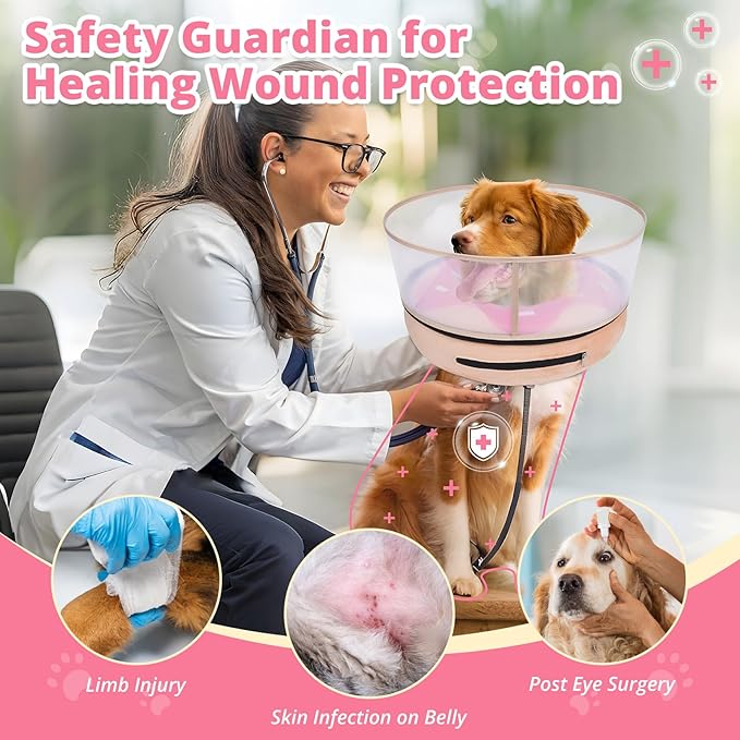 Inflatable Dog Cone with Transparent Shield, Protective Dog Donut Collar After Surgery to Stop Licking, Soft Donut Cone for Small Pets, Adjustable Recovery Collar with Buckle Visibility