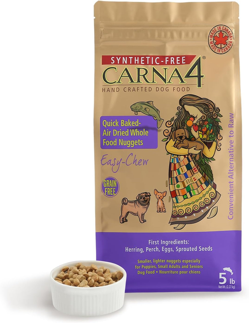 CARNA4 Air Dried Dog Food, Fish Recipe, Grain-Free, 5 Pound | Wild-Caught Salmon, Herring & Sprouted Seeds, Quick-Baked & Never Extruded, Easy-Chew, No Synthetic Vitamins or Minerals