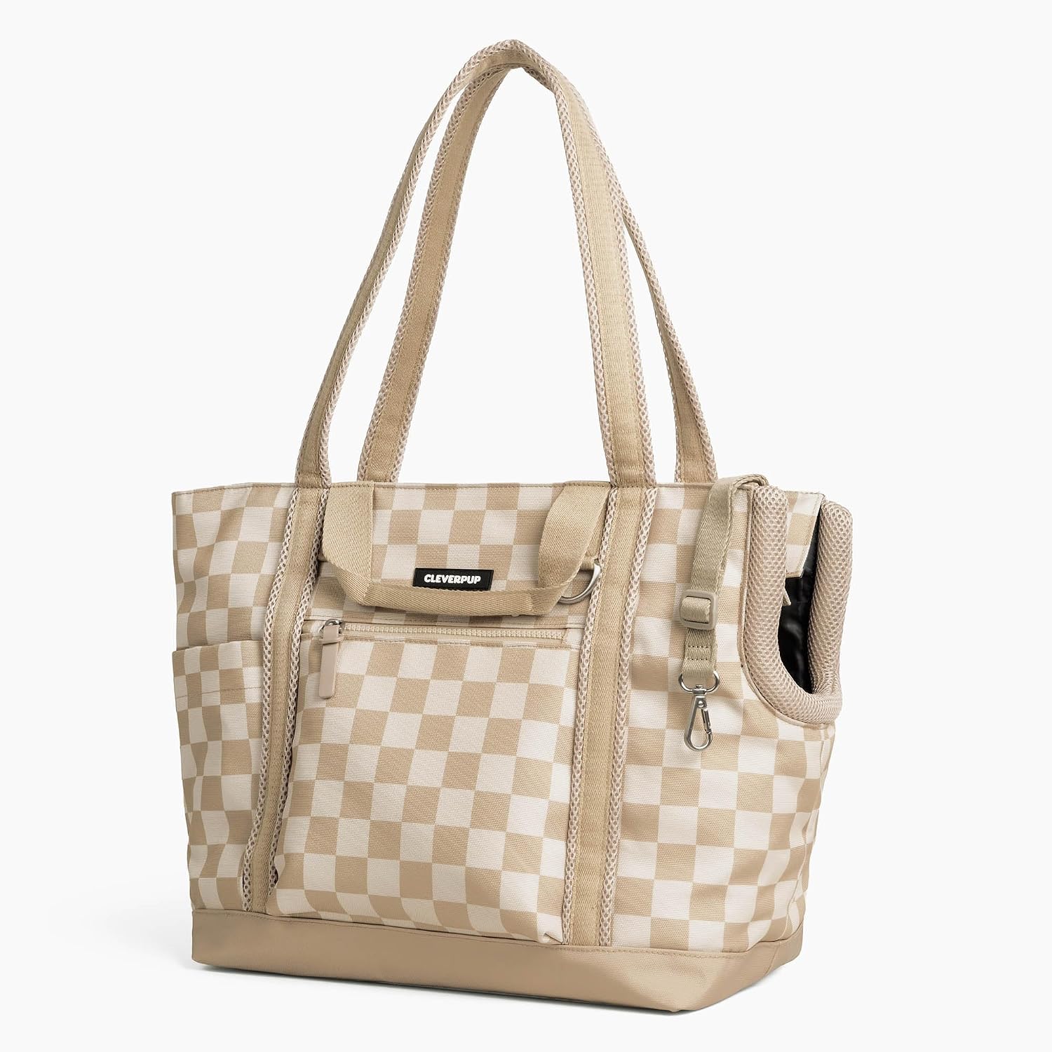 Transit Tote Dog Carrier 4-Piece Set - Premium Lightweight Pet Travel Bag with Plush Teddy Insert, Food Pouch, Air Mesh Opening, Water-Resistant Base & Safety Tether - Medium Checkerboard