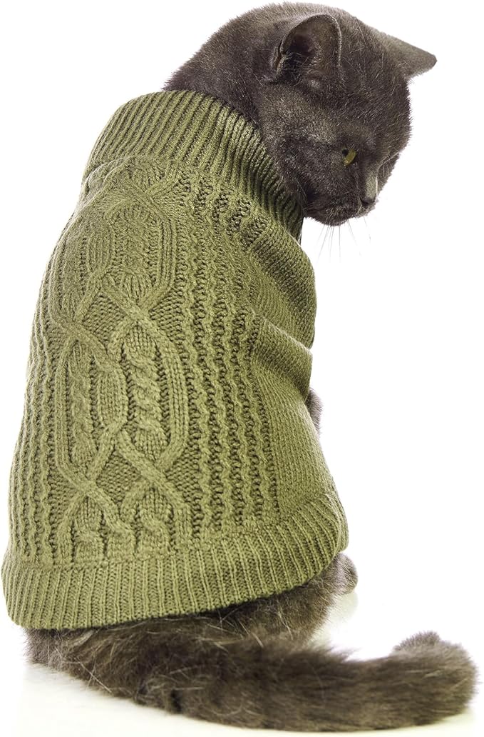 Stretchy Cat Sweater - 17 Colors & 6 Sizes | Snug Winter-Ready Knit for Boy/Girl Cats & Kittens(Olive Green, Medium)
