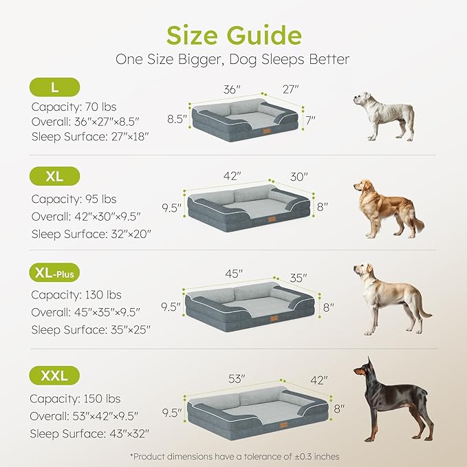 Extra Large Dog Bed, Orthopedic XL Dog Bed with Cooling Gel Memory Foam, Waterproof Pet Bed with Removable Washable Cover, 42" Pet Sofa Couch Dutch Velvet with Bone Toy, Dark Gray