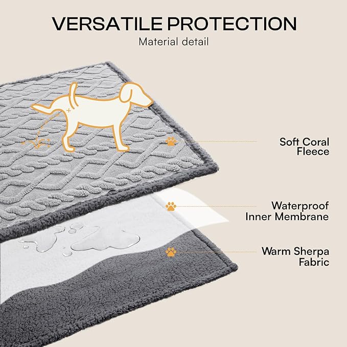 Luciphia Waterproof Pet Blanket, Liquid Pee Proof Dog Blankets for Sofa Bed Couch, Reversible Sherpa Fleece Furniture Protector Cover for Small Medium Large Dogs Cats,Light Grey Large（65" x 57"）