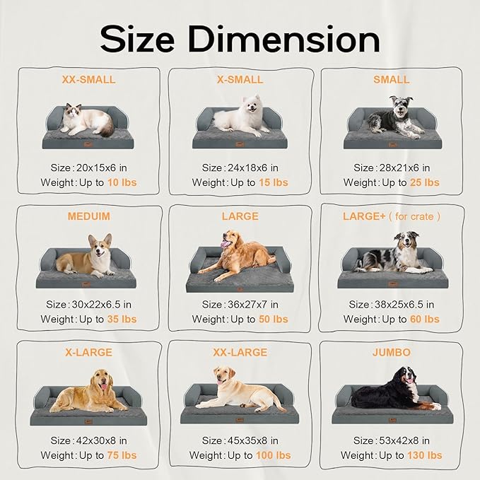 Extra Large Dog Bed-Orthopedic Waterproof XL Dog Bed for XLarge Extra Big Dogs - Foam Couch Sofa Washable with Removable Cover-Dark Grey
