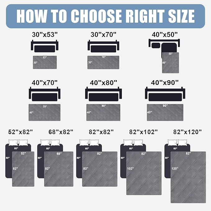 Smiry Waterproof Dog Bed Cover Blanket 40x70, Soft Reversible Pet Blanket, Washable Leakproof Cats Dogs Couch Cover for Sofa, Couch, Furniture, Grey/Grey