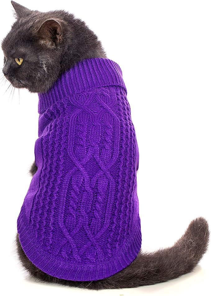 Stretchy Cat Sweater - 17 Colors & 6 Sizes | Snug Winter-Ready Knit for Boy/Girl Cats & Kittens(Deep Purple, Medium)