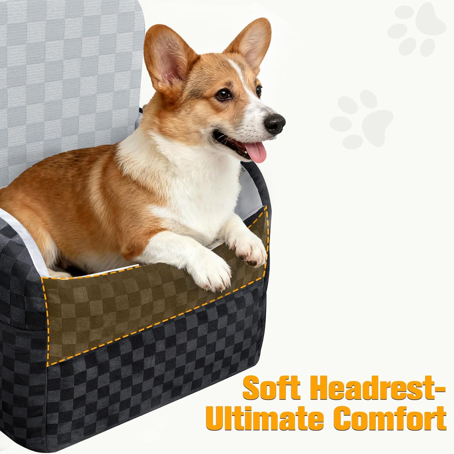 Waterproof Dog Car Seat for Small Medium Dogs, 6in Memory Foam | Pet Booster Seat for Dogs up to 26 lbs with Pockets, Detachable Washable Pet Carseat with Y-Shape Safety Belt