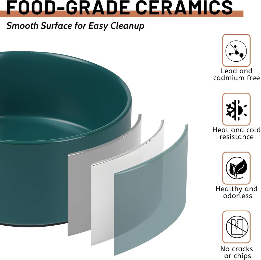 Ceramic Dog Bowls, Non Slip Dog Food and Water Bowl with Silicone Base, Heavy Pet Feeding Bowl for Small, Medium, and Big Dogs (Green, 6 Inches)
