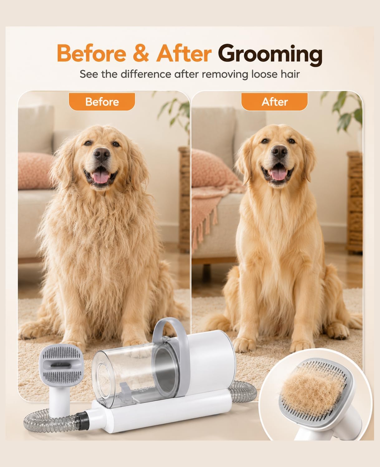 Dog Grooming Vacuum, 12000Pa Powerful with 1.5L Cup 7 in 1 Pet Electric Grooming Vacuum for with Hair Clipper & Shedding Brush, Low Noise, 3 Suction Levels for Thick Hair Cats & Dogs