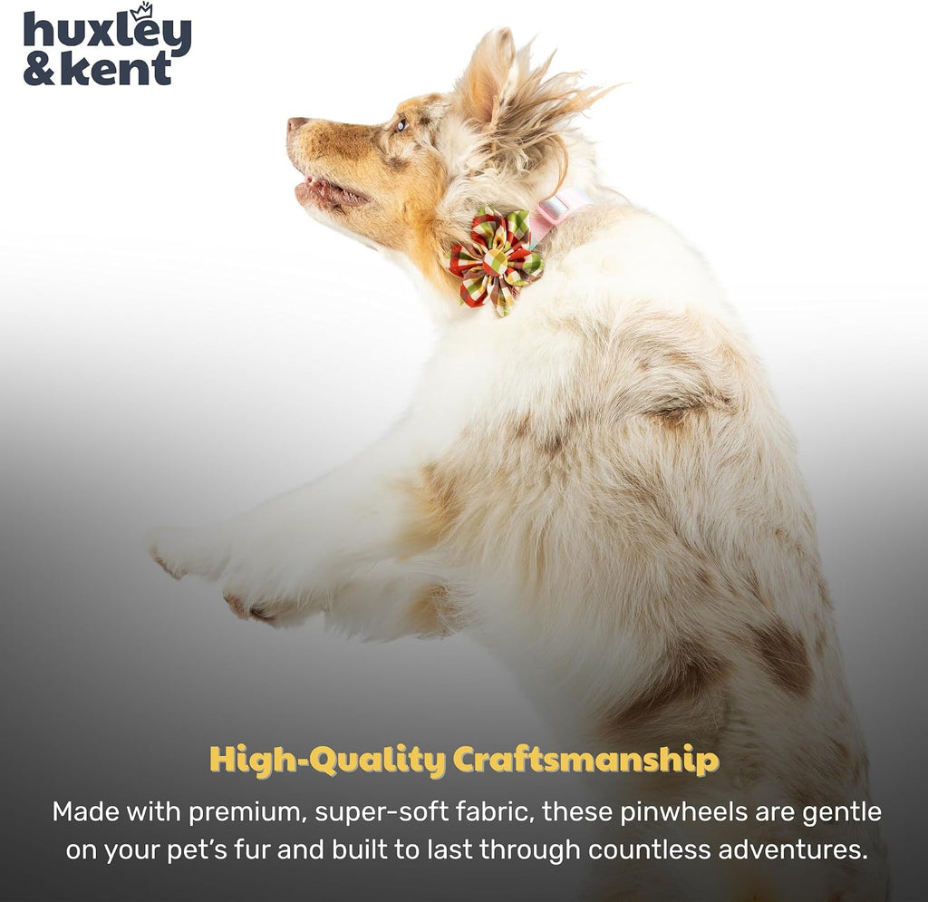 Huxley & Kent Pet Pinwheel Bow for Dogs & Cats - Fall Adjustable Hook & Loop Collar Accessory - Cute & Comfortable for Holidays & Celebrations - Harvest Check, Large | Clips to Any Collar with Hook & Loop, Soft, Lightweight, Machine Washable, Great for