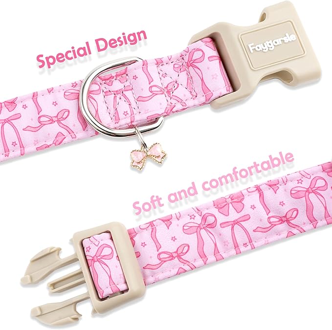 Faygarsle Cute Pink Bow Pattern Dog Collar for Summer Spring DesignSmall Medium Large Dogs M